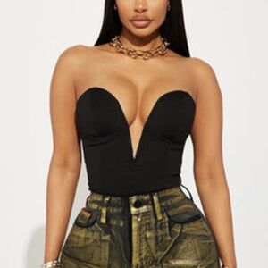 Adriana Deep Plunge Corset Top - Black